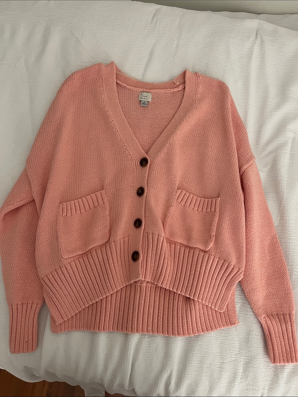 Pink V-Neck Button Cardigan Sweater